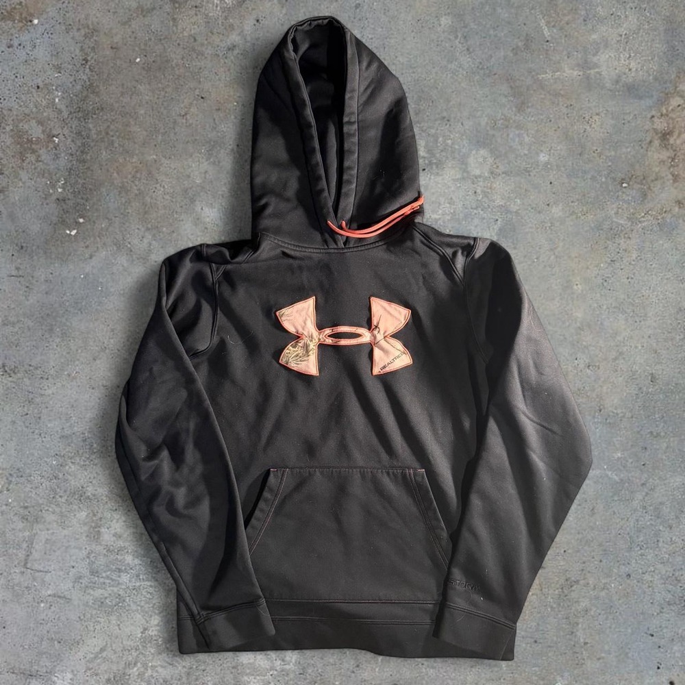 Under Armour Realtree Camo Big Logo Black Storm Hoodie Mens L